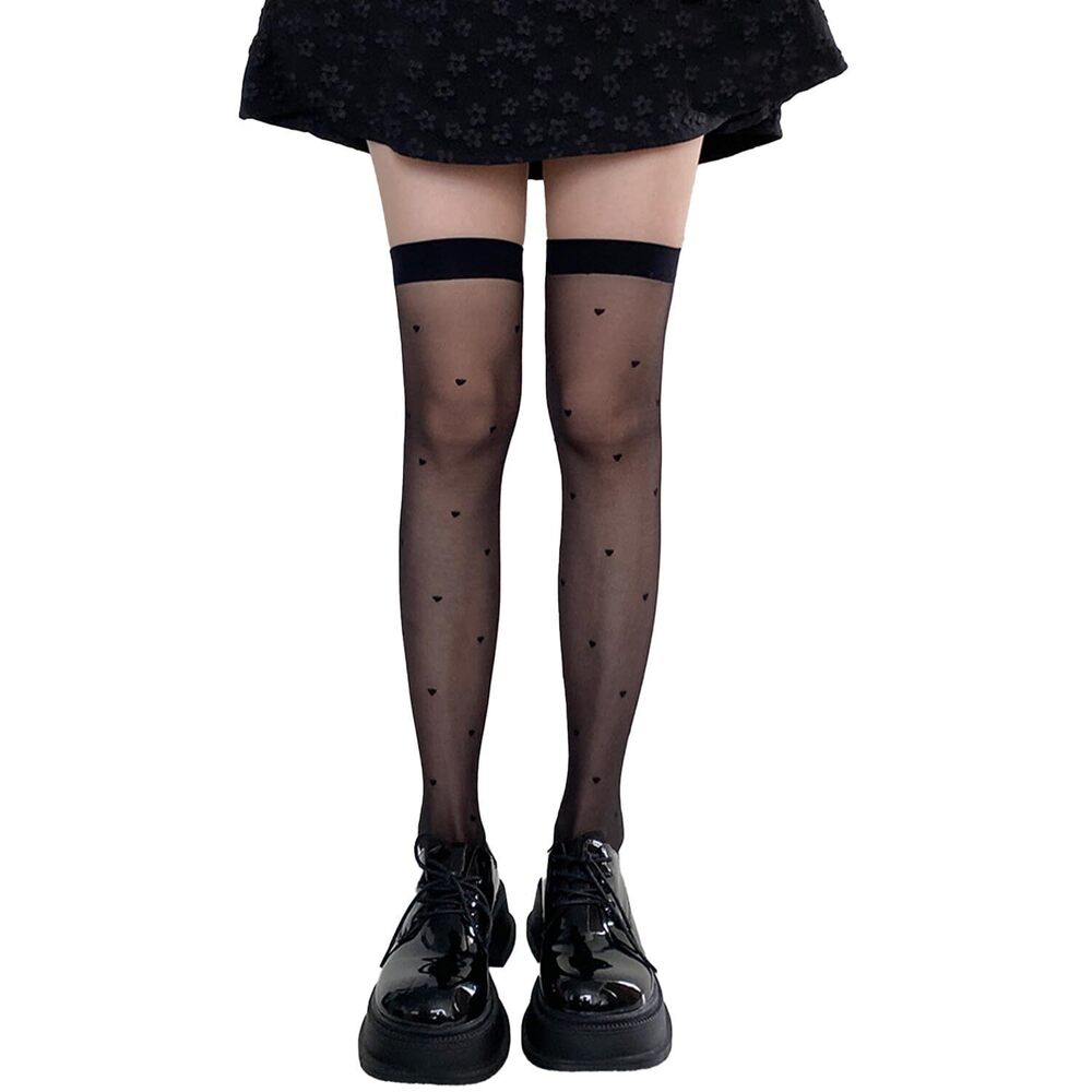9284 Thigh High Stockings with Bow, Sheer Socks with Lace Brim Tights